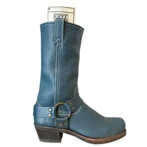 Vintage Frye Harness Blue Leather Square Toe Mid Calf Boot